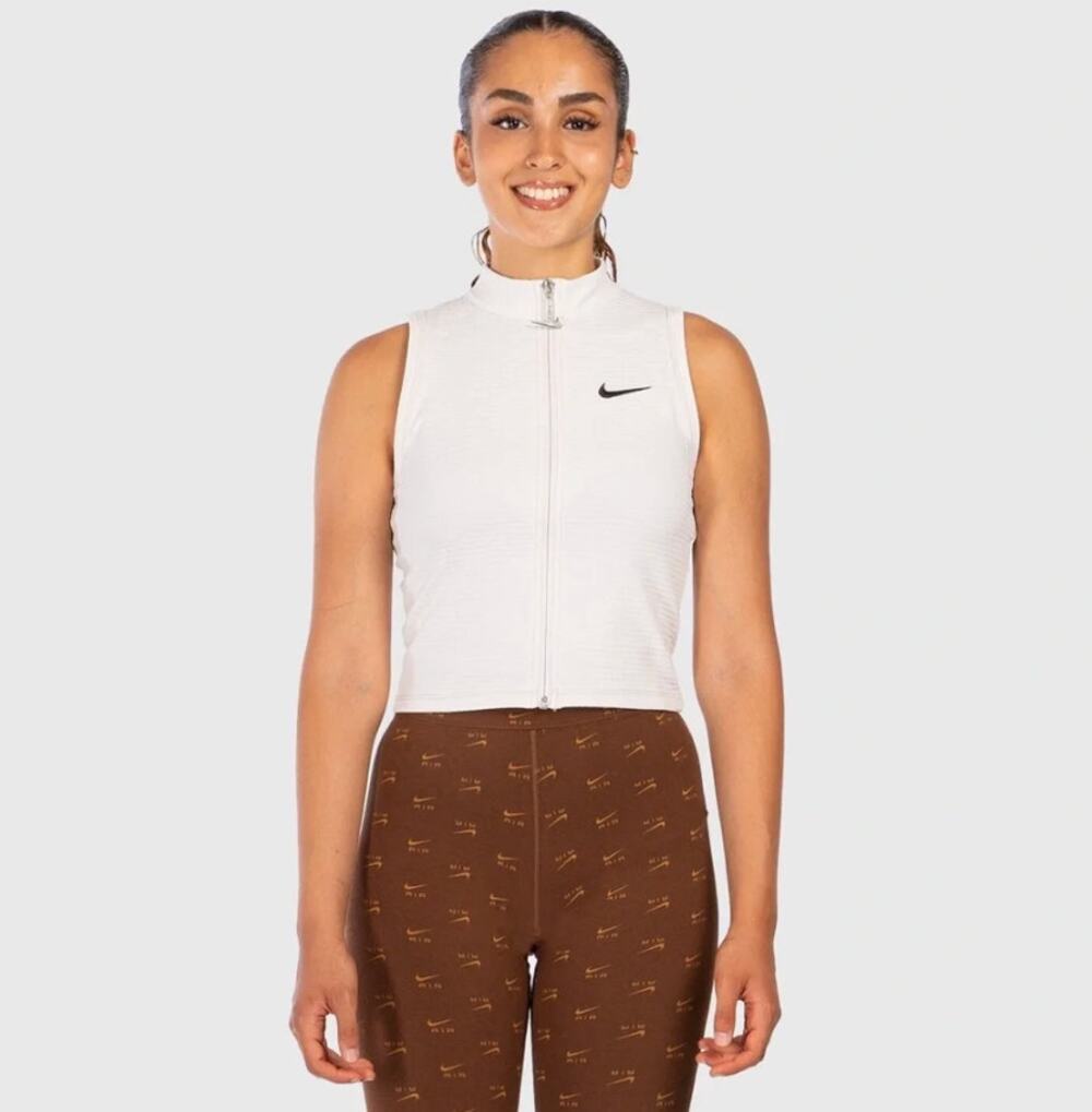 Nike Air Zip Crop Sleeveless Tank Top Vest M Medium Windowpane Grid Swoosh Logo